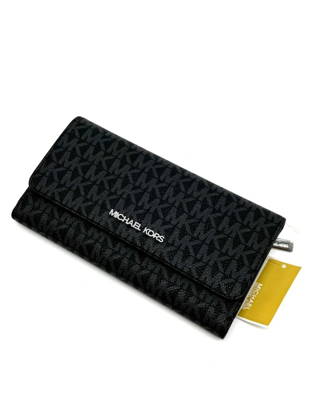 Michael Kors Large Trifold Wallet Black Signature - Picture 2 of 10
